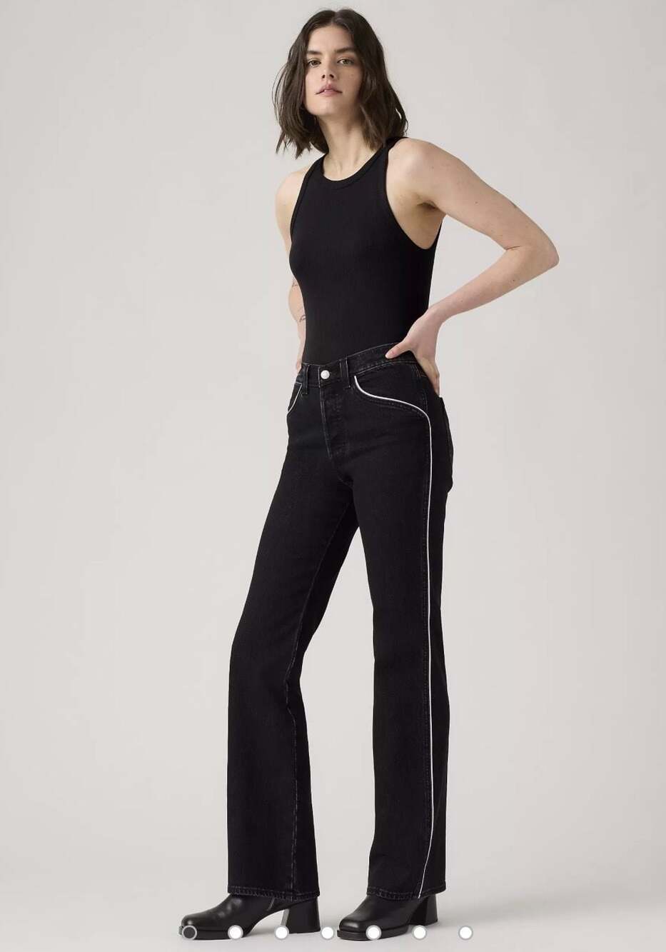 Levi’s Premium Wedgie Bootcut Piping Jeans Black White Trim W30 L30 JoJo Embroid